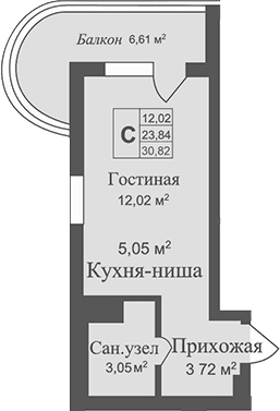 Студия, 24.21 м²