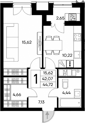 1-комн., 42.07 м²