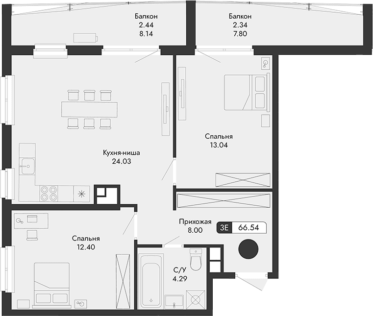 3-комн., 61.76 м²