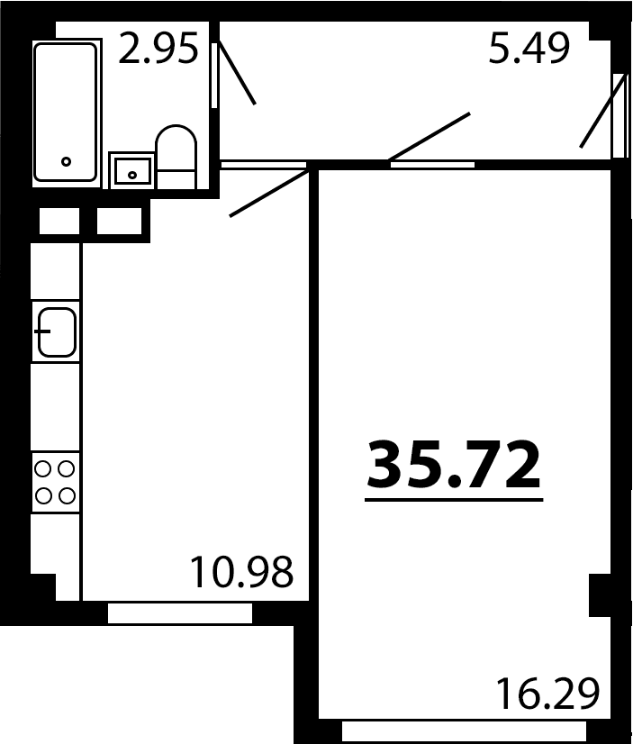 1-комн., 35.72 м²