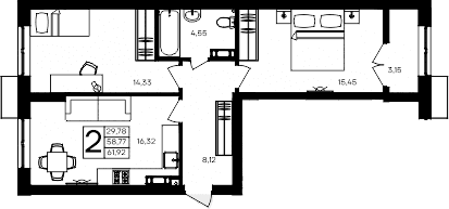 2-комн., 58.77 м²