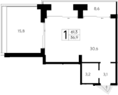 Студия, 36.9 м²