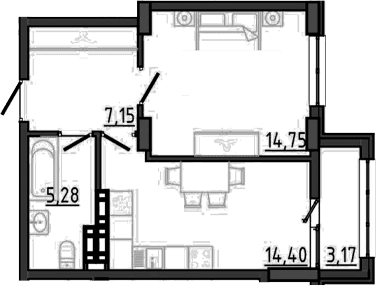 1-комн., 40.94 м²