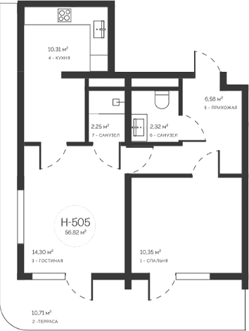 2-комн., 46.11 м²