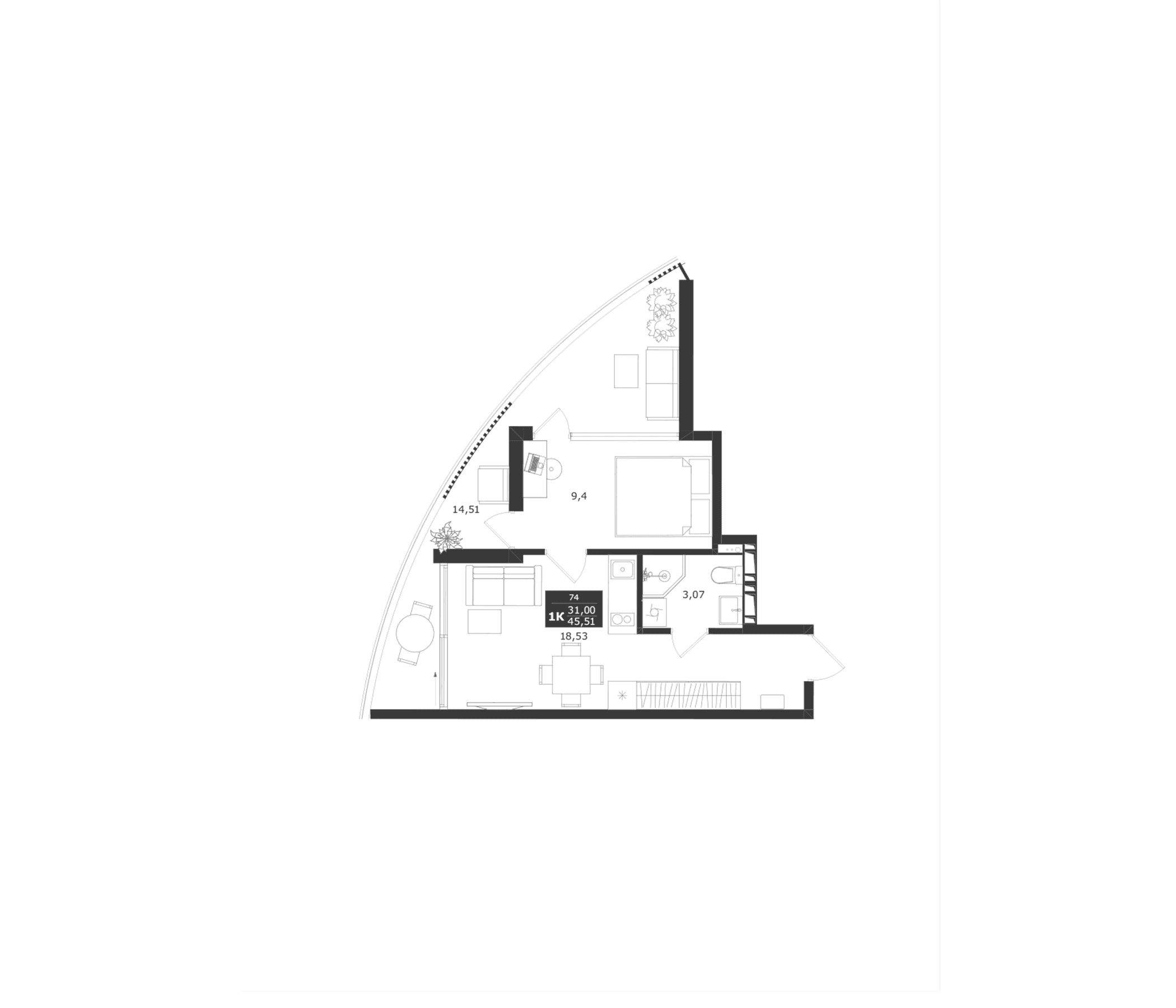 1-комн., 31 м²