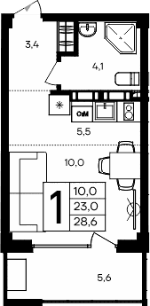 Студия, 23 м²