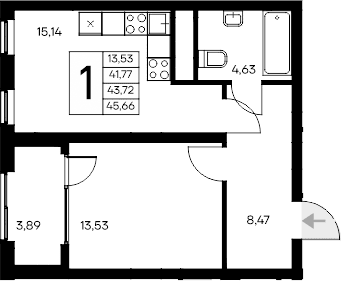 1-комн., 41.77 м²