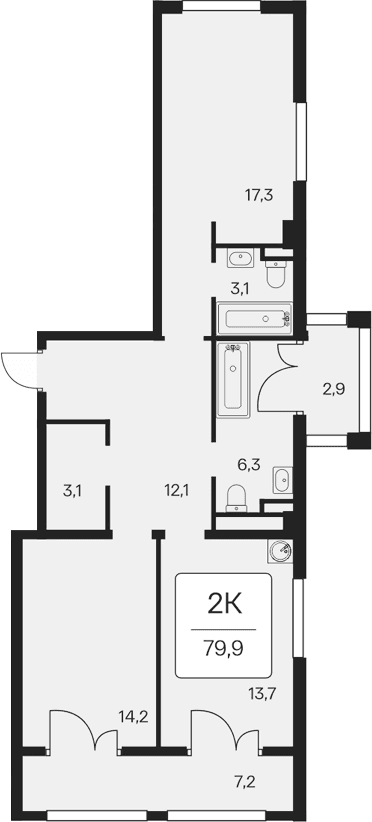2-комн., 69.8 м²