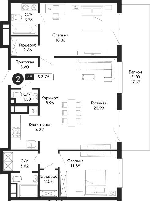 3-комн., 87.45 м²