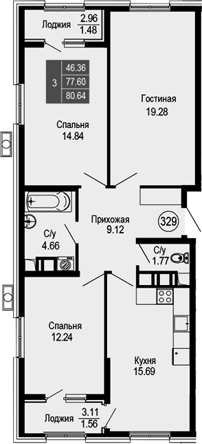 4-комн., 77.6 м²