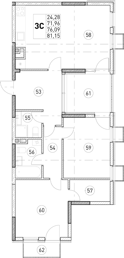3-комн., 71.96 м²