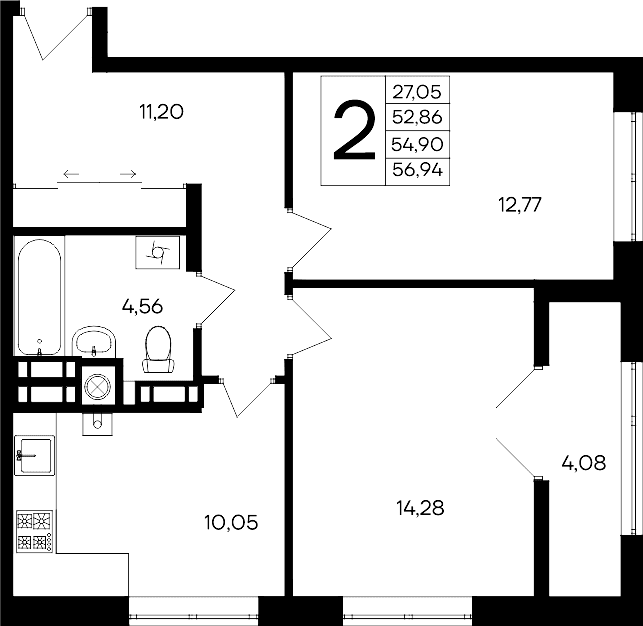 2-комн., 52.86 м²