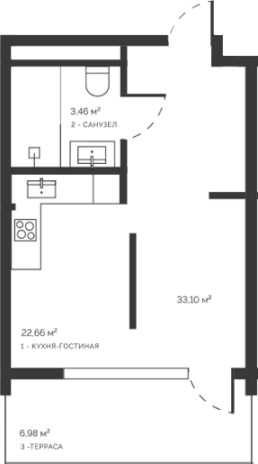 Студия, 26.12 м²