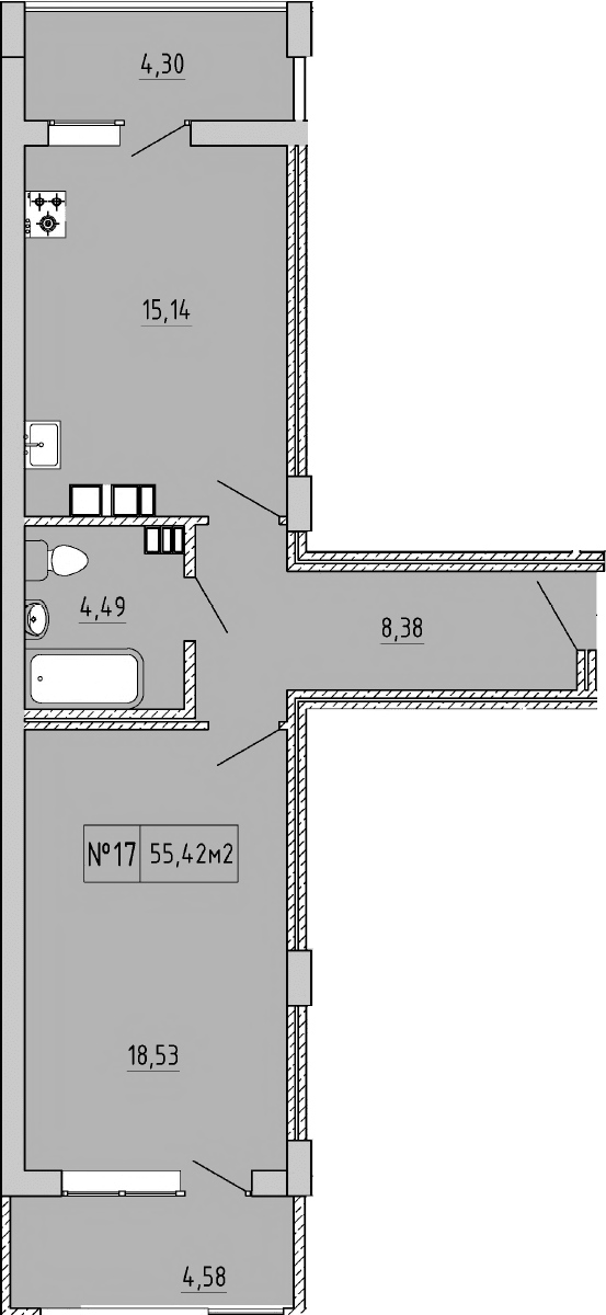 1-комн., 46.61 м²