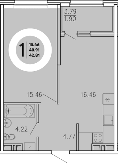 1-комн., 40.91 м²