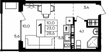 Студия, 23 м²