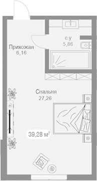 Студия, 39.3 м²