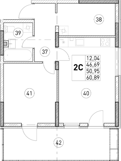 1-комн., 46.69 м²