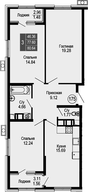 4-комн., 77.6 м²