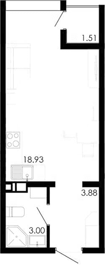 Студия, 25.31 м²