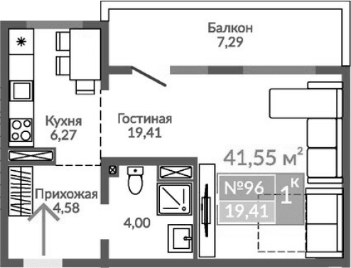 1-комн., 34.26 м²