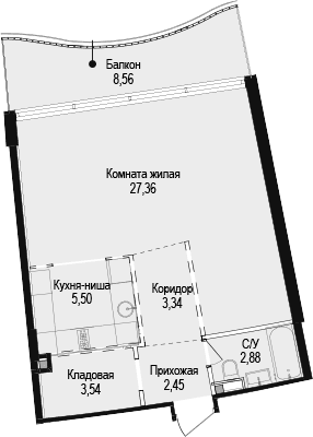 Студия, 45.07 м²