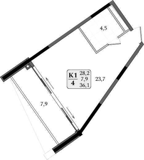 Студия, 28.2 м²