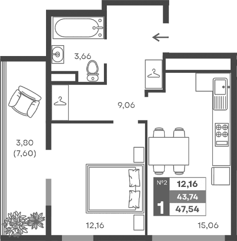 1-комн., 39.94 м²