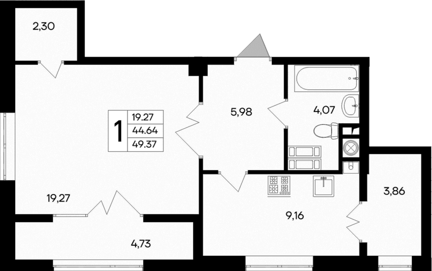 1-комн., 44.64 м²
