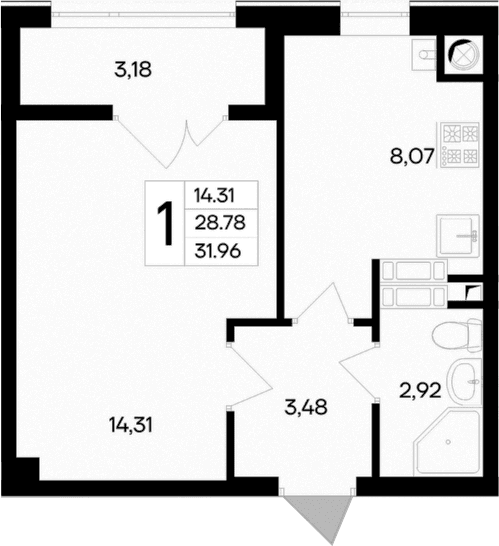 1-комн., 28.78 м²