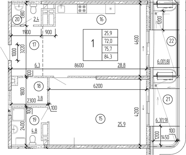 1-комн., 80.6 м²