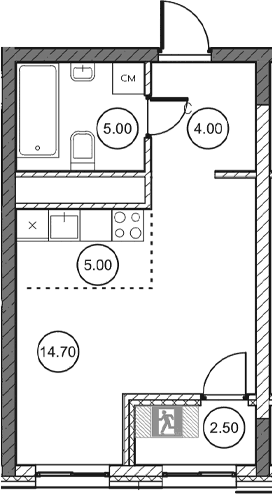 Студия, 28.45 м²