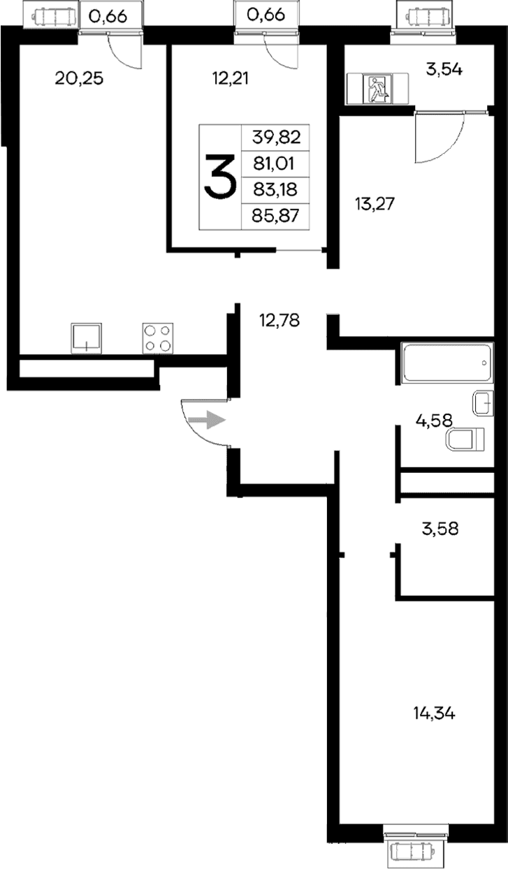 3-комн., 81.01 м²