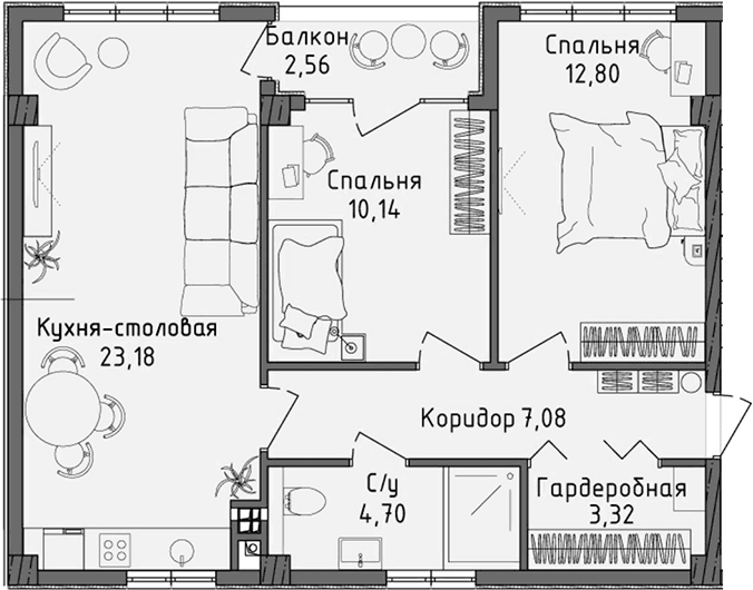 3-комн., 59.91 м²