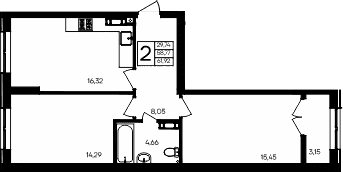 2-комн., 58.77 м²