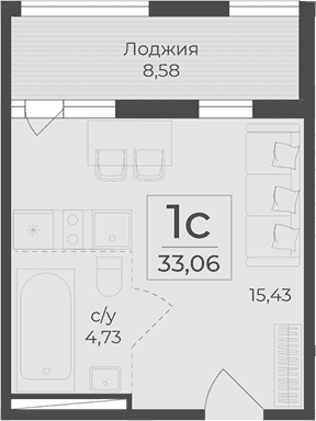 Студия, 28.77 м²