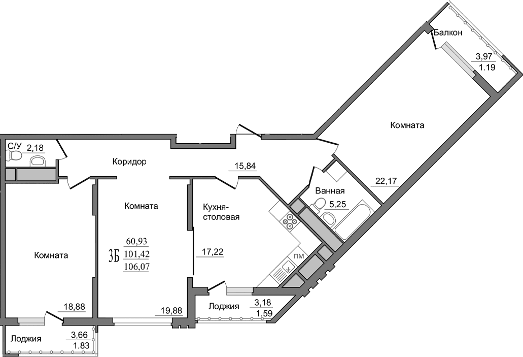 3-комн., 102.09 м²
