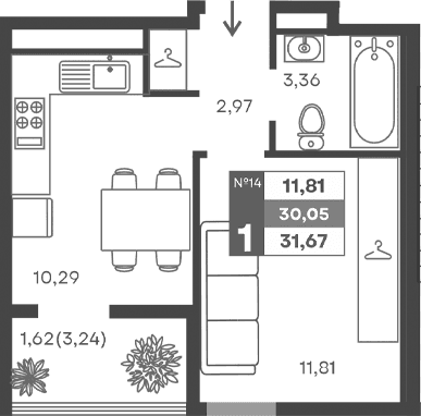 1-комн., 28.43 м²