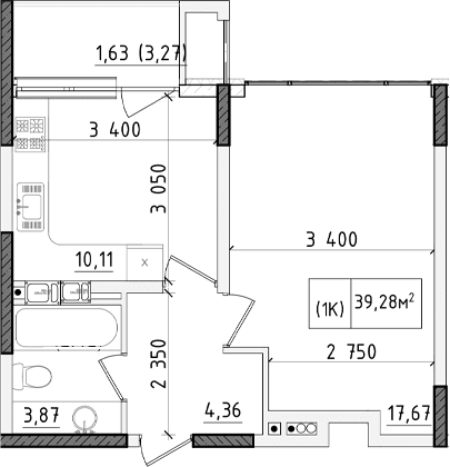 1-комн., 35.13 м²