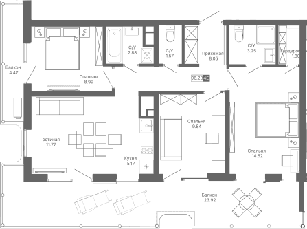 4-комн., 67.84 м²