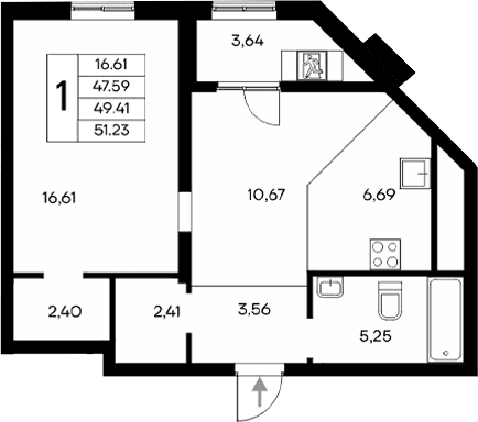 1-комн., 47.59 м²