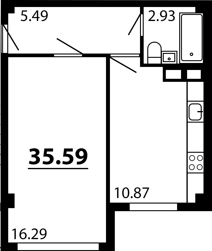 1-комн., 35.59 м²