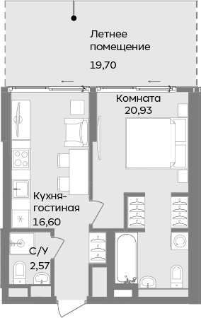 2-комн., 40.1 м²