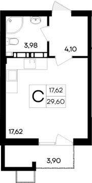 Студия, 25.7 м²