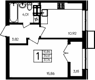 1-комн., 34.61 м²