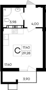 Студия, 25.38 м²