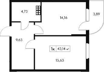 1-комн., 39.25 м²