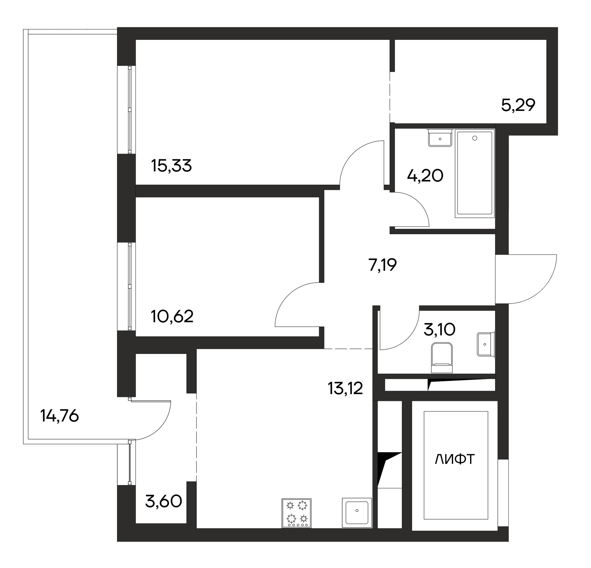 2-комн., 58.85 м²