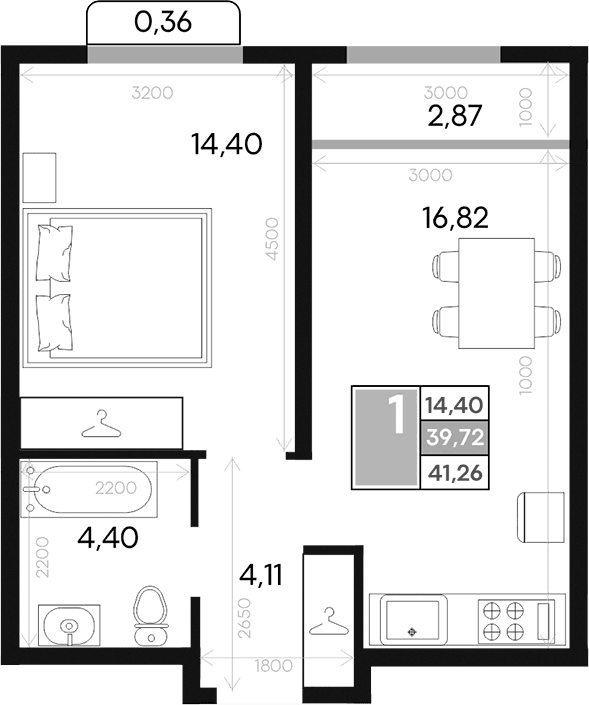 1-комн., 39.71 м²