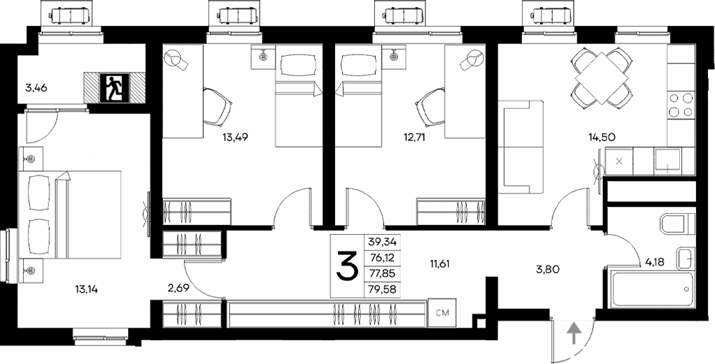 3-комн., 76.12 м²